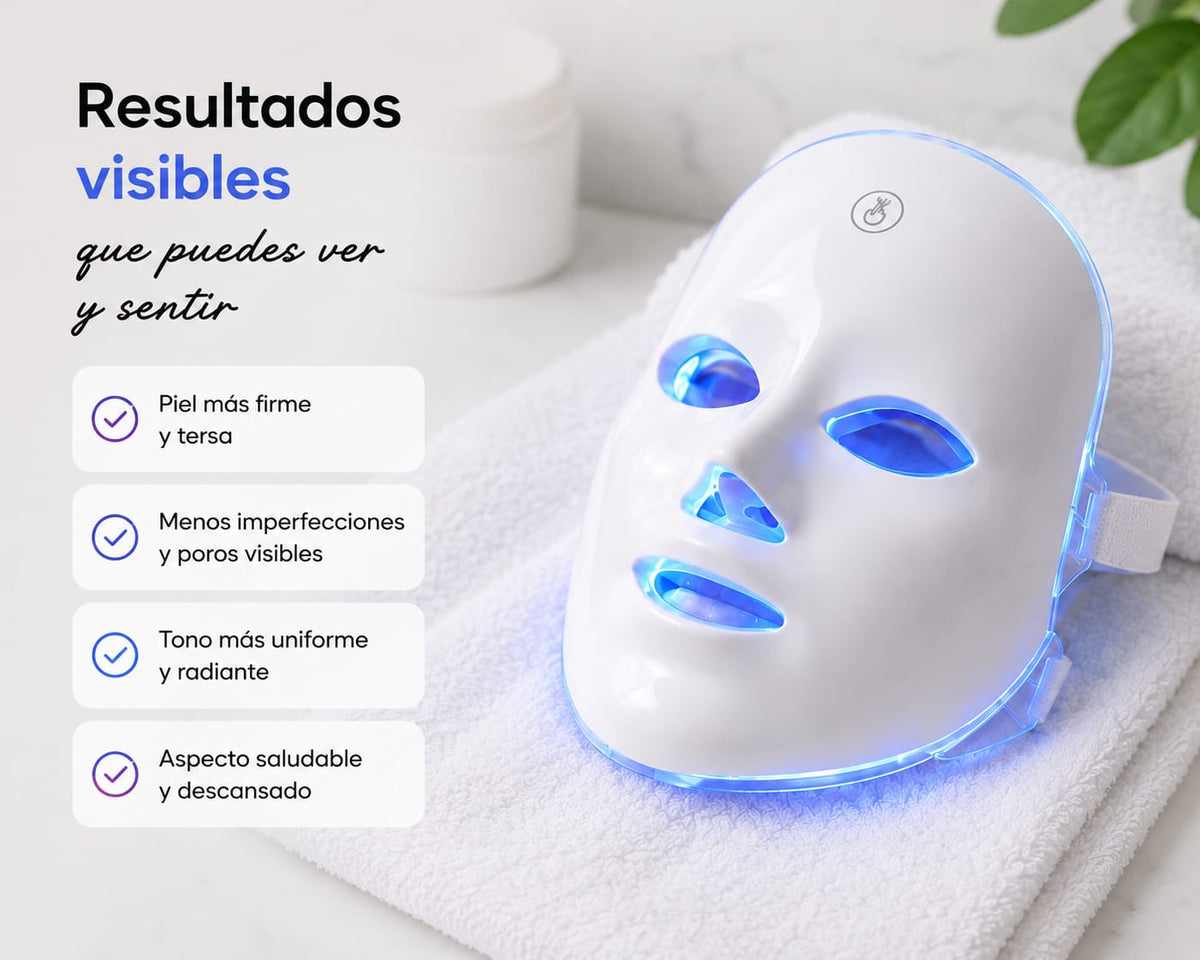 Infografía Mascarilla LED Nucarna - terapia de 7 colores de luz para el cuidado facial